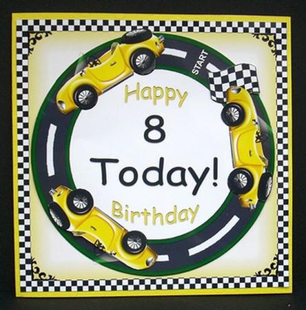 Yellow Racing Car 8 Today Decoupage 3D Ring Sheet by Joyce Watson