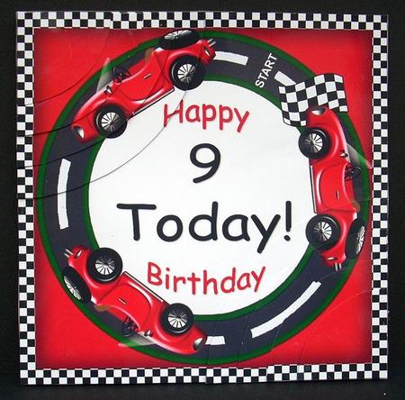 Red Racing Car 9 Today 6in Duo Corner Stacker by Joyce Watson