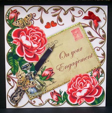 Red Roses Your Engagement Ink Saver 8in Decoupage Topper by Joyce Watson