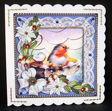 Blue Robin Poinsettia 5in Scallop Top Bottom Stacker by Joyce Watson