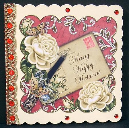 Cream Roses Dred Happy Returns 8in Scallop Decoupage Topper by Joyce Watson