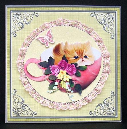 Fluffy Kitten in Tea Cup Elements by Joyce Watson