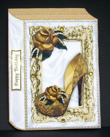Gold Shoe and Gold Roses, in Gold Frame Folded Book by Joyce Watson