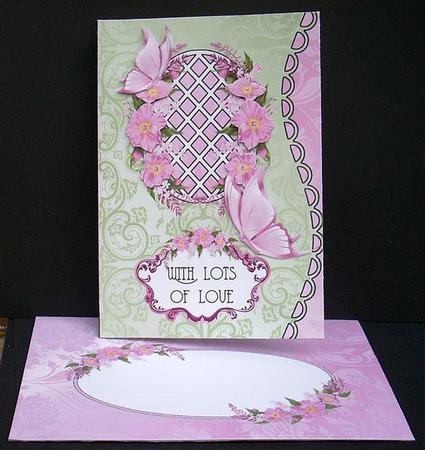 Scalloped S Edged Card - Pink Butterflies by Joyce Watson
