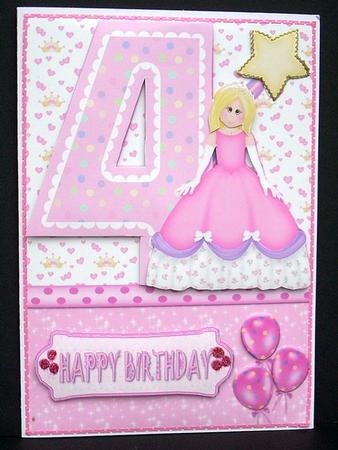 4th Birthday Princess Card Front and Decoupage by Joyce Watson