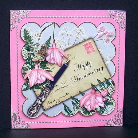 Grey Pink Fushcia Happy Anniversary 8in Scallop Step by Step by Joyce Watson
