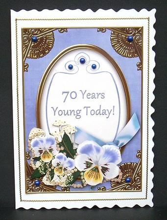 Pale Blue Pansy 70 Years Young Oval 7x5in Step by Step by Joyce Watson