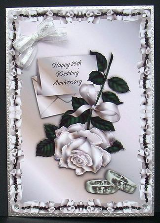 25th Silver Wedding Anniversary Rose and Card, Card Front by Joyce Watson
