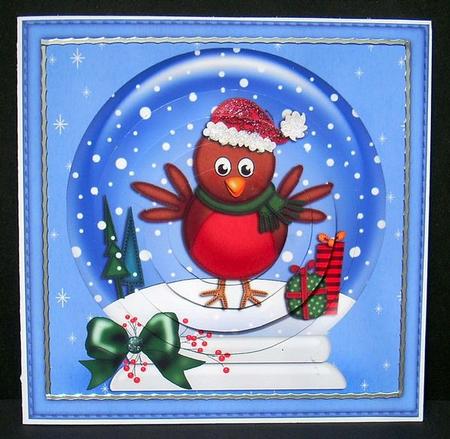 Xmas Robin Snowglobe Circle Pyramage Topper by Joyce Watson