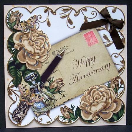 Coffee Rose Happy Anniversary Ink Saver 8in Decoupage Topper by Joyce Watson