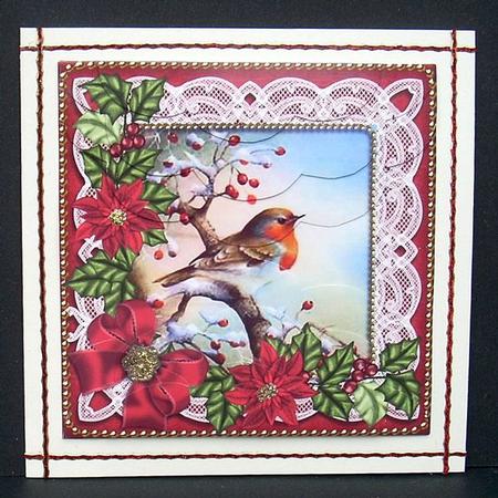 Red Robin Poinsettia 5in Scallop Top Bottom Stacker by Joyce Watson