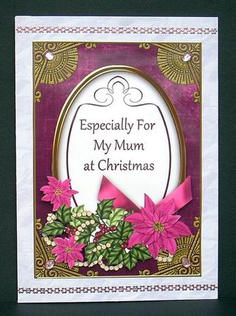Cerise Poinsettia Mum at Christmas Oval 7x5 Step by Step by Joyce Watson