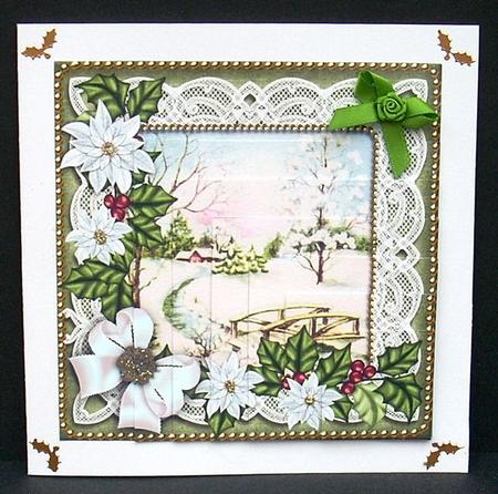 Pretty Snowscene Green Poinsettia 5in Single Corner Stacker by Joyce Watson