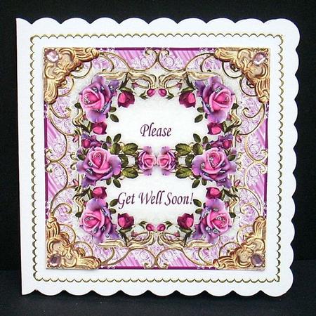 Pink and Mauve Roses Vintage Style 8 x 8 Get Well Card by Joyce Watson