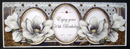 Silver Magnolia 50th Birthday Large Dl Decoupage Card Kit by Joyce Watson