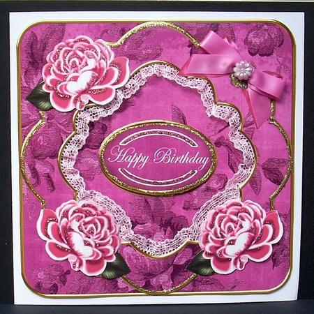 Cerise Rose Happy Birthday Fancy 8in Decoupage Cf Kit by Joyce Watson