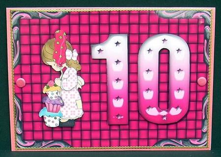 Cupcakes Girl Age 10 Card Front with Decoupage by Joyce Watson