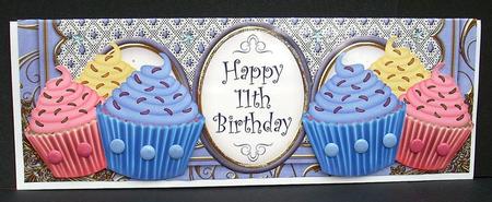 Blue Cupcakes 11th Birthday Large Dl Decoupage Card Kit by Joyce Watson