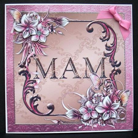 Winter Flowers 8x8 Decoupage Card - Mam - Pink and Brown by Joyce Watson