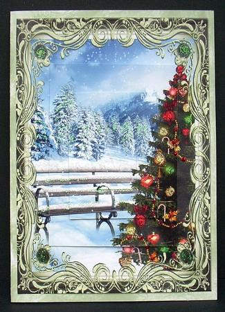 Christmas Tree & Snowy Mountain Bench by Joyce Watson