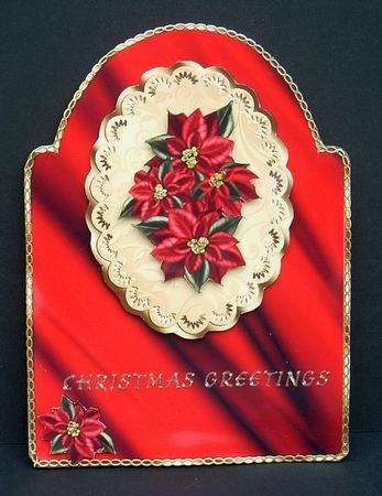 Poinsettias Dome Shaped Card Front by Joyce Watson