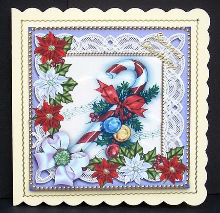 Candy Cane Poinsettia 5in Round Bottom Stacker by Joyce Watson