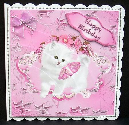 White Kitten Corner Stacker Card - Pink by Joyce Watson