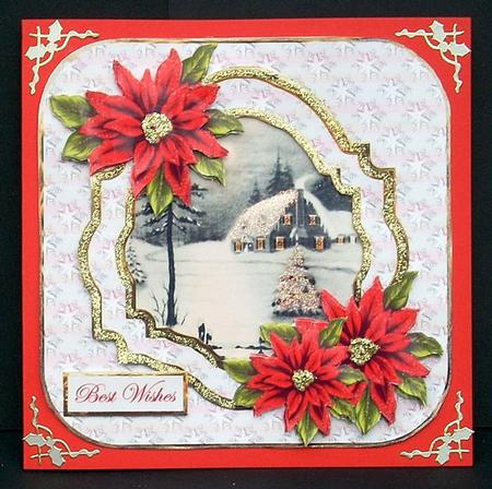 Vintage Christmas Scene with Poinsettias by Joyce Watson