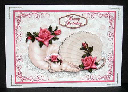 Shells and Roses Card Front by Joyce Watson