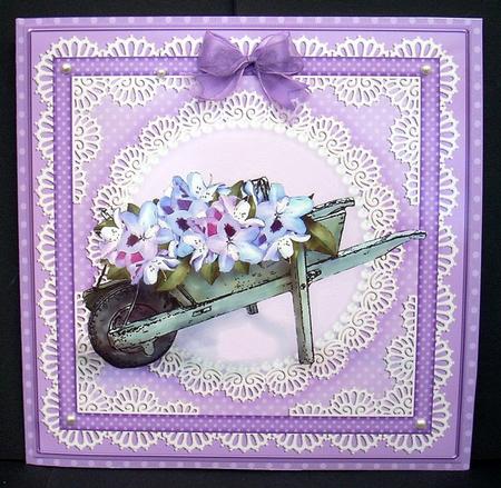 Flower Filled Wheelbarrow 8 x 8 Quick Card Topper by Joyce Watson