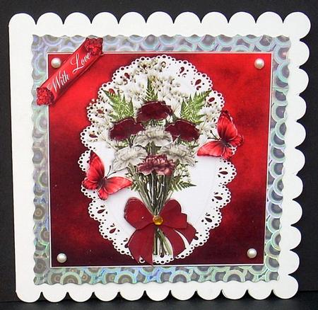 Pretty Red and White Carnations Card Topper by Joyce Watson