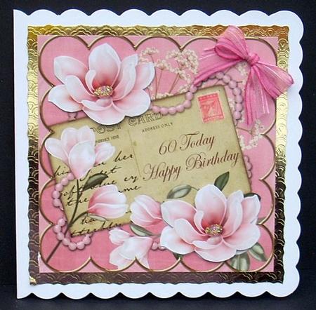 Pink Magnolia 60 Today 8in Decoupage Topper by Joyce Watson