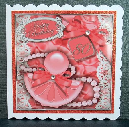 8 x 8 80th Birthday Perfume Lace N Pearls Scalloped Corner by Joyce Watson