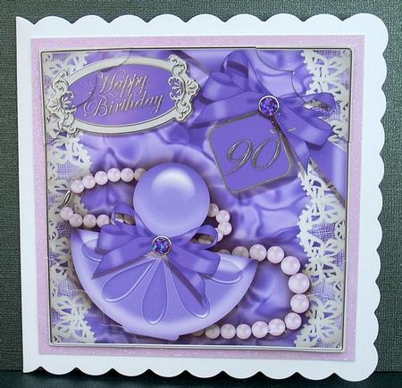 8 x 8 90th Birthday Perfume Lace N Pearls Scalloped Corner by Joyce Watson