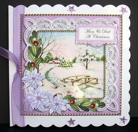 Lilac Snowscene Mum & Dad 8in Sentiment Topper by Joyce Watson