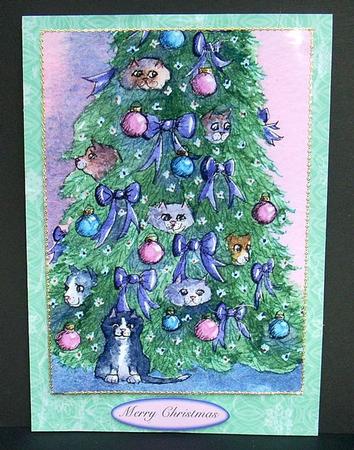 Cats Hiding Out in the Christmas Tree Wavy Corner Stacker by Joyce Watson