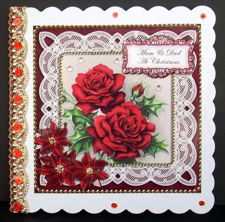 Red Roses Mum & Dad at Christmas 8in Sentiment Topper by Joyce Watson