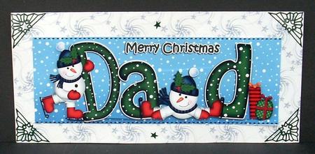 Large Dl Xmas Dad with Snowmen Quick Card 3D Decoupage by Joyce Watson