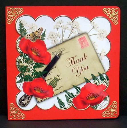 Red Poppy Thank You Ink Saver 8in Decoupage Topper by Joyce Watson