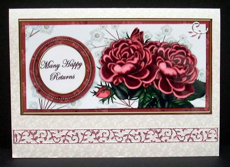 Dred Roses Many Happy Returns Dl Decoupage Topper by Joyce Watson
