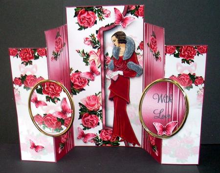 Art Deco Lady Red Rose Double No Holes Fold Mini Kit by Joyce Watson