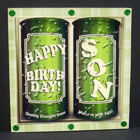 8 x 8 Birthday Son Beer Cans Scalloped Corner Topper by Joyce Watson