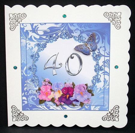 Iris and Butterflies 40th Birthday/anniversary Card Topper by Joyce Watson