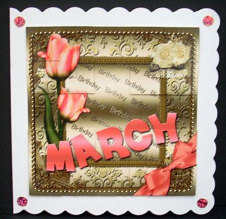March Tulips Gold Birthday 4 Corner Stacker Card Front by Joyce Watson