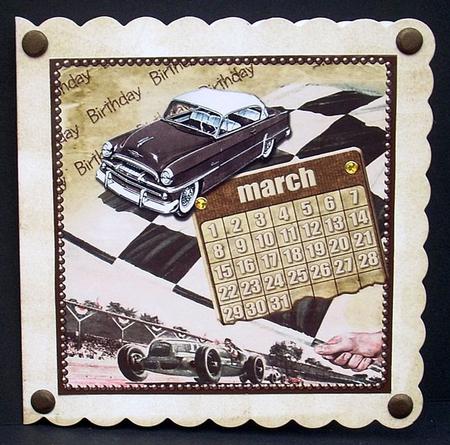 Vintage Car March Calendar Fold Portrait Card by Joyce Watson