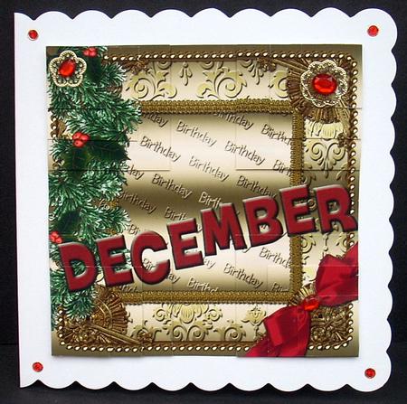 December Winter Gold Birthday 4 Corner Stacker Card Front by Joyce Watson