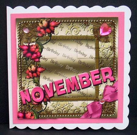 November Flower Gold Birthday 4 Corner Stacker Card Front by Joyce Watson
