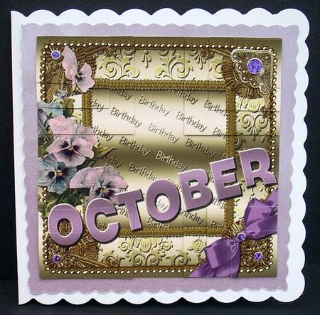 October Pansy Gold Birthday 4 Corner Stacker Card Front by Joyce Watson