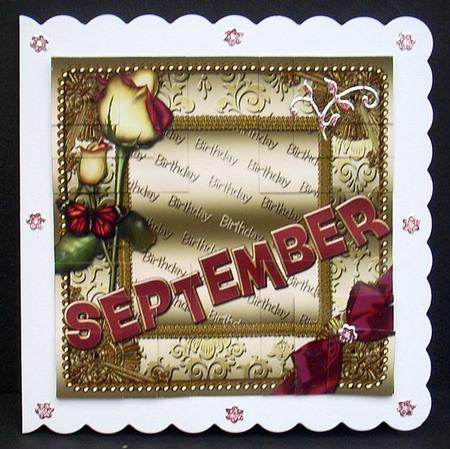 September Rose Gold Birthday 4 Corner Stacker Card Front by Joyce Watson