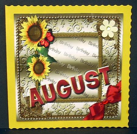 August Sunflower Gold Birthday 4 Corner Stacker Card Front by Joyce Watson